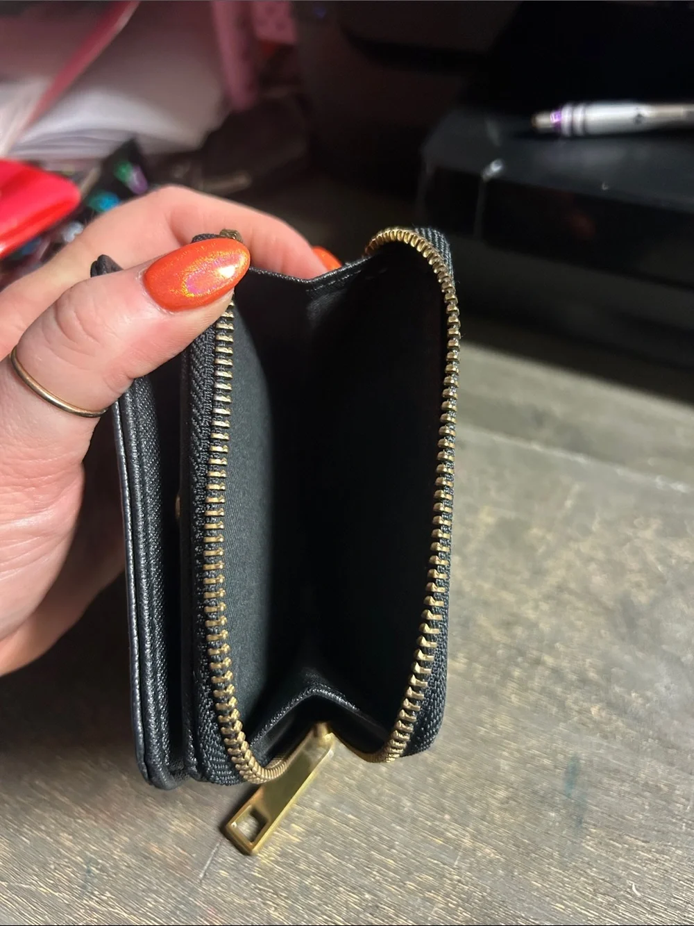 Fossil Black Pebbled Leather Wallet with Gold Hardware